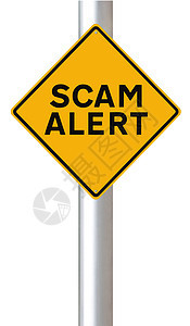Scam 警报器路标标志警告钻石黄色警报危险交通白色诈骗背景图片