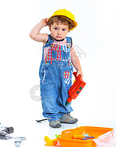 小建筑师工具劳动男性白色耳机婴儿快乐工作室帽子游戏图片