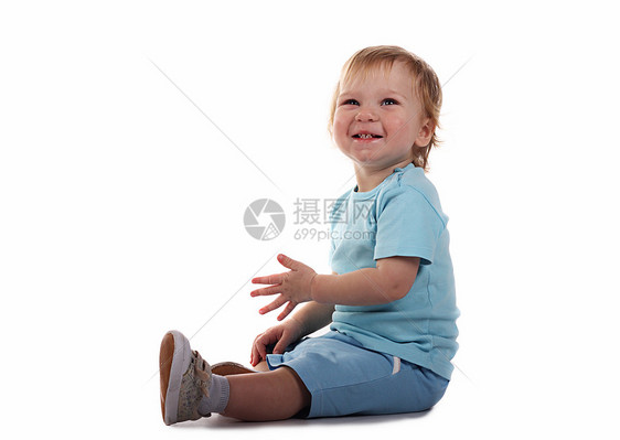 小男孩微笑乐趣童年快乐儿童孩子婴儿白色图片