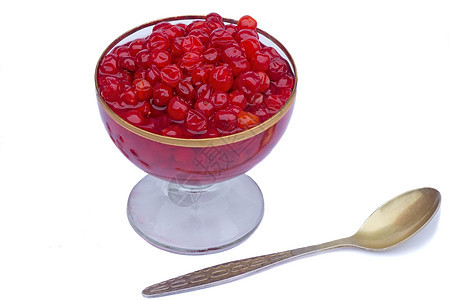 白底的糖浆中的比伯南浆果勺子食物水晶浆果甜点美味产品红色营养季节图片