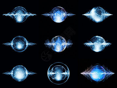 波波粒能源蓝色粒子渲染设计黑色海浪几何学元素背景图片