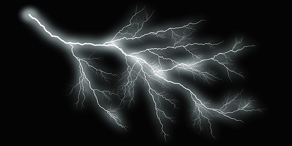 黑色背景上的白雷电活力微光螺栓辉光罢工雷雨暴雨风暴危险力量图片