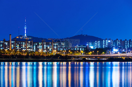 晚上在首尔建筑天空景观公司城市日落公吨商业团伙住宅图片