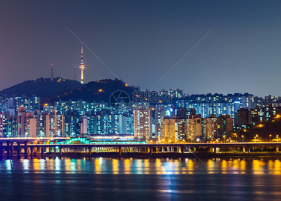 首尔市晚上的天际住房建筑学住宅建筑地标风景景观公吨场景城市图片