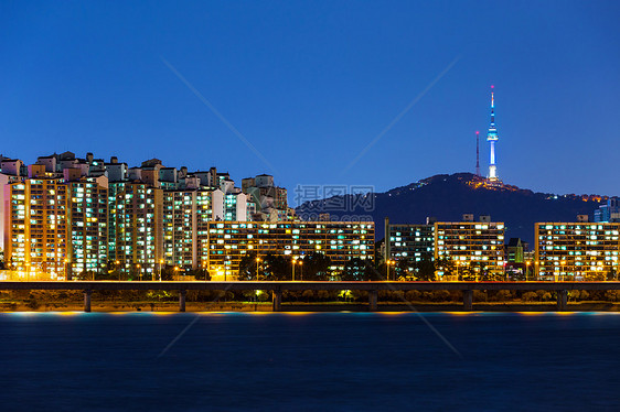 首尔市夜间建筑学建筑地标住宅风景公吨住房景观城市场景图片