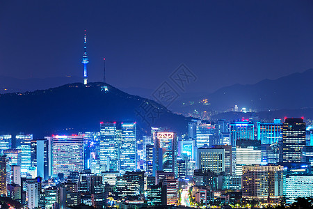 夜间首尔市风景场景地标建筑都市公吨城市市中心摩天大楼公寓景观图片