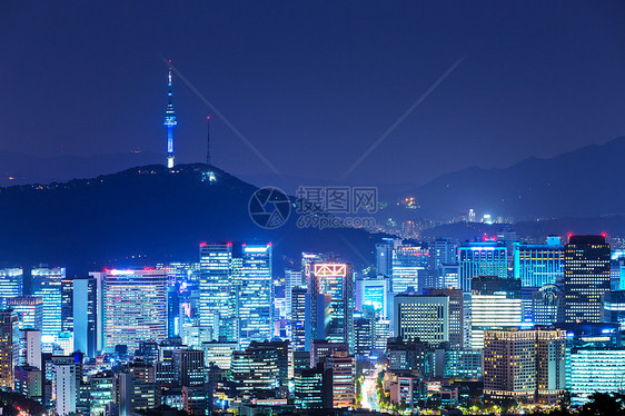 夜间首尔市风景场景地标建筑都市公吨城市市中心摩天大楼公寓景观图片