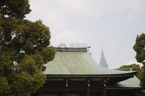 明治神殿后面的天梯字形屋面屋顶山墙建筑神社摩天大楼建筑学原宿房顶图片