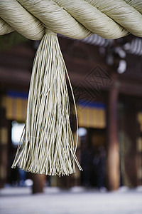 Meiji神殿大绳上的大帆船特写流苏神社视图风格装饰原宿图片