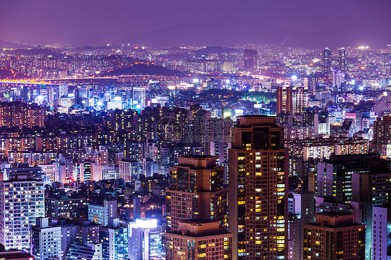 首尔市晚上的天际公寓城市风景场景住宅都市建筑景观地标市中心图片