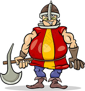 带斧轴动画插图的骑士守望者头盔卡通片矮人肌肉历史吉祥物金属漫画斧头图片