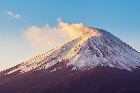 富士山日落公吨植物火山积雪顶峰日出冰镇图片