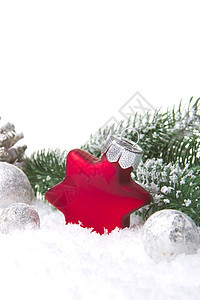 圣诞节装饰红色饰品季节宏观装饰品玩意儿金属贺卡杉枝星星火花图片