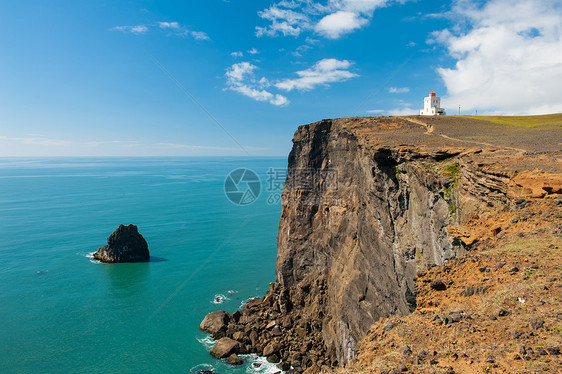 Dyrholaey角灯塔悬崖海景支撑岩石海洋作用海岸海角半岛火山图片