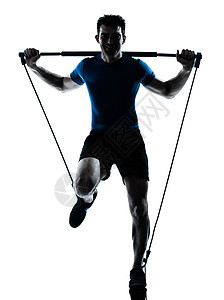 运动健身锻炼的男子 身高健康姿势体操白色阴影体操棒训练下蹲有氧运动运动员双腿松紧带图片