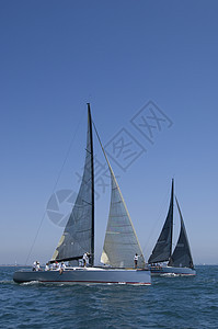 游艇在加利福尼亚州队帆船赛比赛划船航海帆船赛车竞技水车对抗蓝色海洋日光图片
