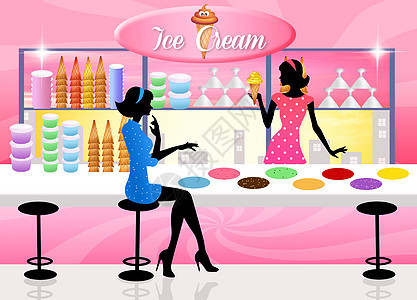 冰奶油店蕾丝杯子女士冰淇淋食物插图坚果甜点小吃饼干背景图片