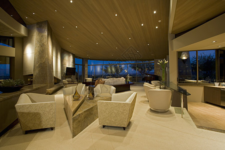 现代内地接待室中性色酒店休息区建筑学椅子天花板家具聚光灯扶手椅图片