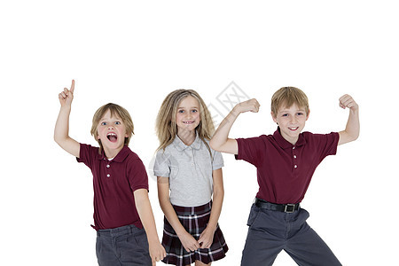 白人背景的学校儿童欢快快乐的肖像图片