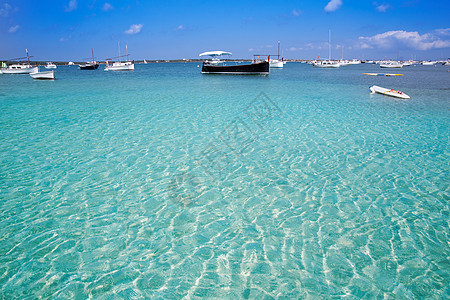 湖Formentera船太阳晴天海岸蓝色小岛假期海滩旅游天空旅行图片