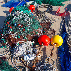 群岛长线钓网渔网织物材料渔船细绳蓝色手工岛屿塑料渔夫浮标图片
