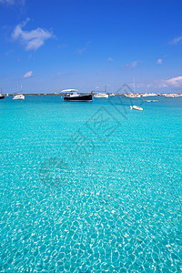 湖Formentera船旅行旅游蓝色假期血管支撑太阳晴天海滩地标图片