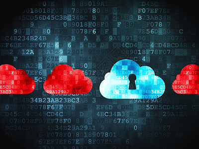 云计算概念云与数字背景上的锁孔计算软件创新隐私数据钥匙监视器技术像素化网站图片