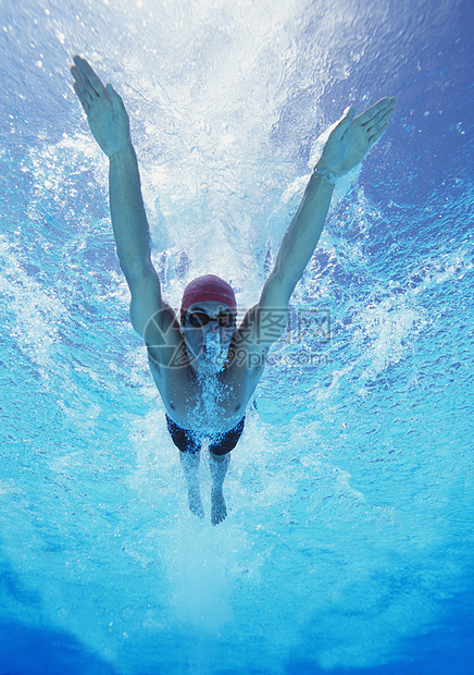 职业青年男子运动运动员游泳池中游泳图片