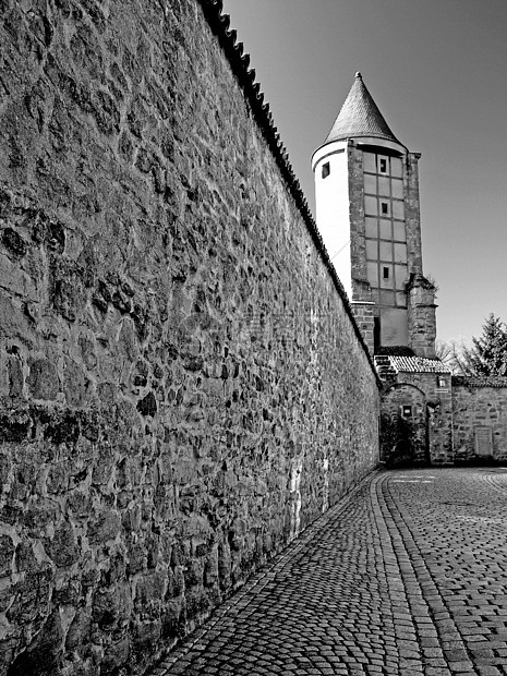 中世纪德国城市的城墙科学岗楼城堡黑色白色之路历史性怪人旅游图片
