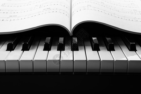 钢琴键和音乐书行动人声音乐歌曲旋律笔记仪表宏观艺术白色图片