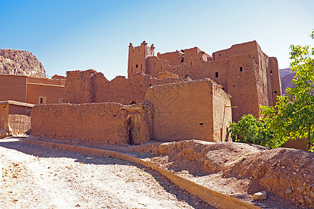 摩洛哥瓦尔扎扎扎特附近加固的镇废墟建筑学旅游沙漠城堡蓝色遗产建筑古堡房屋图片