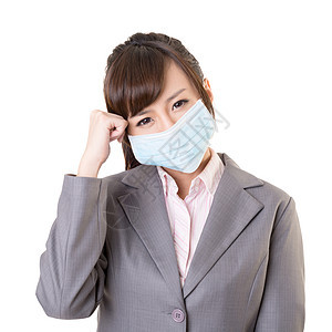 生病的女商务人士治疗面具药品商务人士女性疾病成人工作商业图片