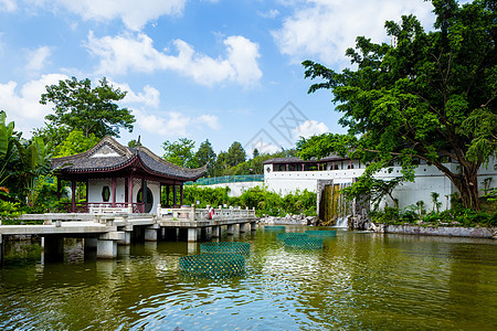 传统中华馆天空石头房子植物池塘入口蓝色花园寺庙建筑图片