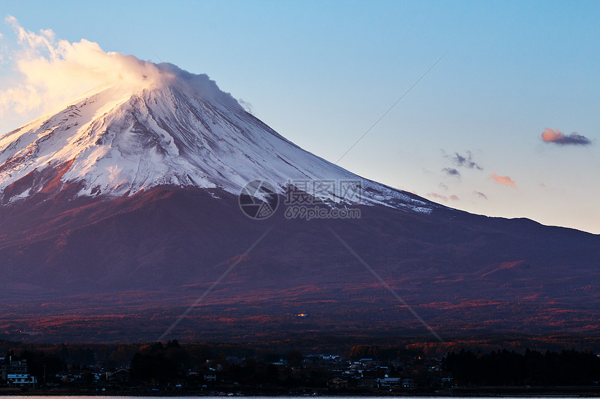 富士山植物日出公吨火山积雪顶峰冰镇日落图片