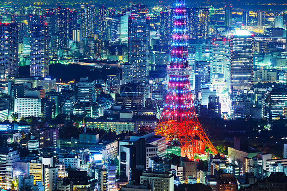晚上东京市天际景观城市场景建筑市中心公司地标风景商业摩天大楼图片