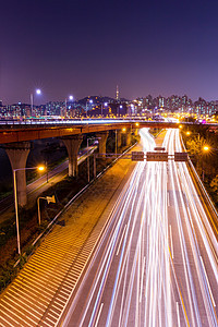 晚上首尔市风景市中心景观踪迹公吨城市建筑学公司通道海景交通图片