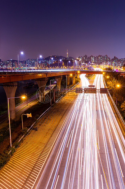 晚上首尔市风景市中心景观踪迹公吨城市建筑学公司通道海景交通图片