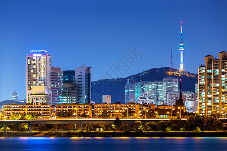 首尔市夜间住宅建筑景观城市公吨市中心商业天际办公室风景图片
