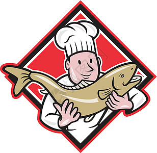 烹饪厨师 鲑鱼萝卜鱼男性男人插图食品艺术品工人卡通片鳟鱼图片