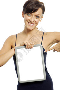 持有擦巾板的妇女女孩手指头发木板快乐白色成人微笑女性女士图片