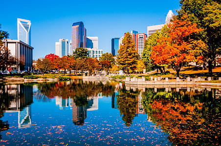 Charlotte 城市天线秋季季节天际树木植物建筑物市中心景观住宅区季节性数控图片