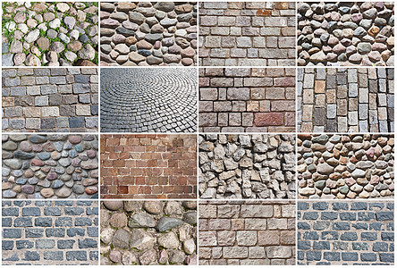 铺石路建造路面正方形灰色小路鹅卵石花岗岩石头材料建筑学图片