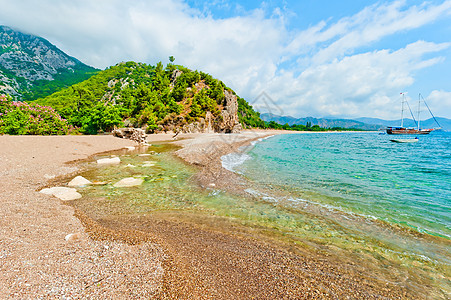 清空热带海滩场景天空边缘海浪蓝色旅游石头阳光风景旅行图片