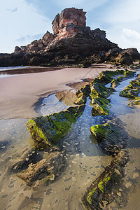 葡萄牙萨格雷斯海岸沿岸地区支撑海滩岩石海岸线波浪苔藓海洋图片