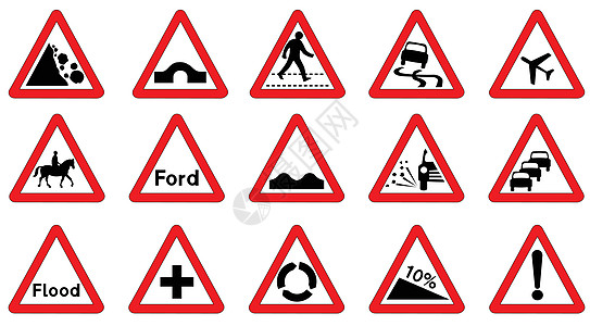 15个三角交通标志汽车红色白色插图路标危险警察三角形运输车辆图片