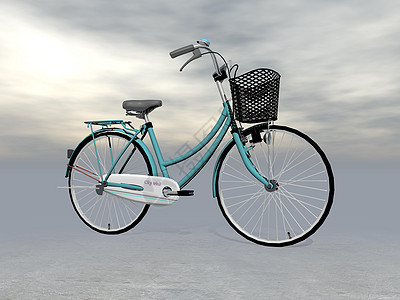 3D型城市自行车运输车辆灰色插图篮子踏板路面闲暇座位绿色图片