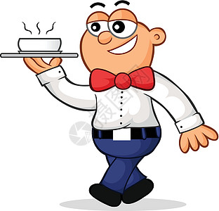 服务食品的侍者卡通托盘餐厅酒店插图咖啡店乐趣职员男性套装服务员图片