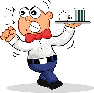 愤怒的侍者卡通套装插图男人酒店咖啡餐厅托盘奢华服务男性图片