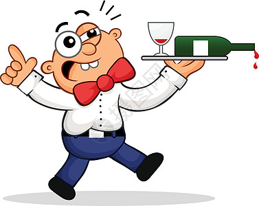 醉酒侍者卡通奢华仆人领结玻璃工人服务员服务管家餐饮瓶子图片