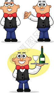 卡通服务员集盘子服务员仆人男人工作漫画酒店托盘玻璃乐趣图片